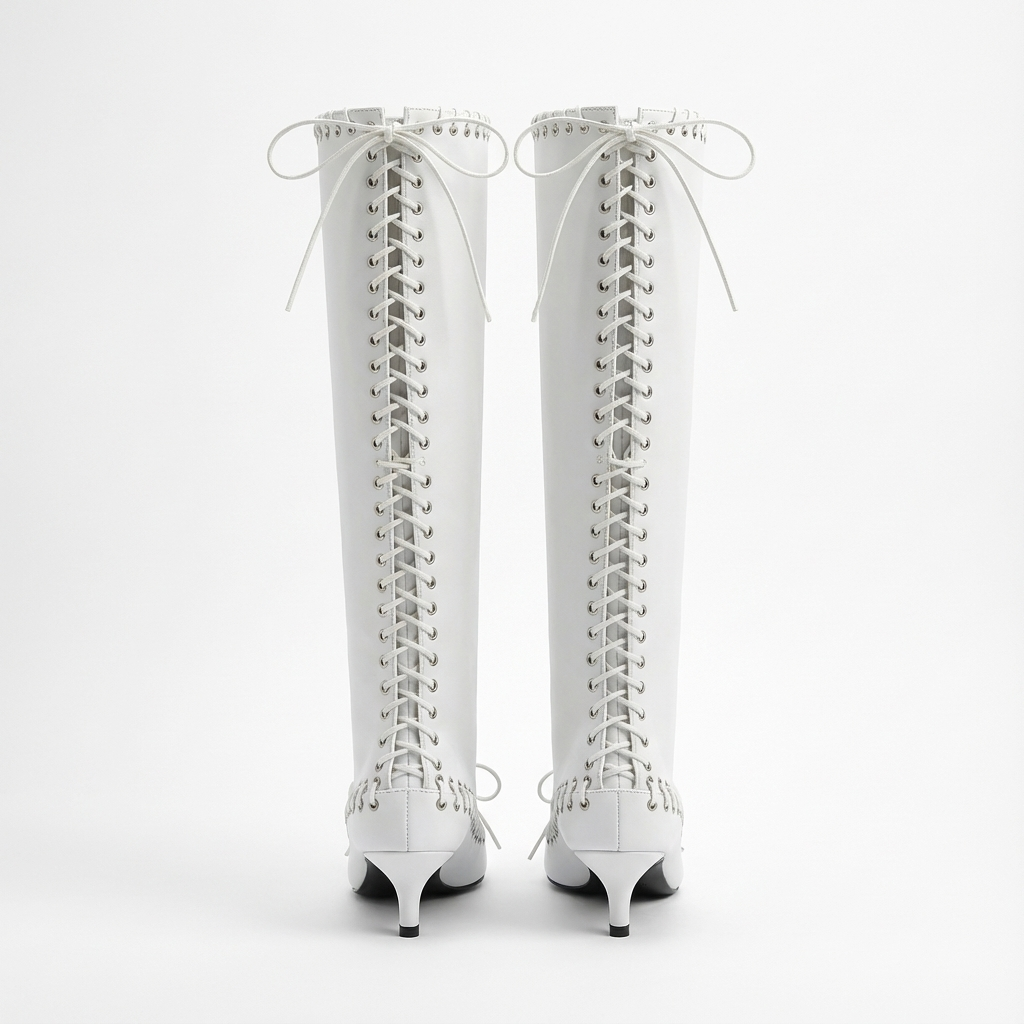 Botte haute blanc Synthétique Femme - Santiags blanches à talon aiguille sophistiqué 3