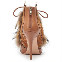 Bottine à talon marron Daim Synthétique Femme - Santiags modernes avec broderies et fourrure 2