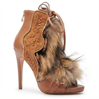 Bottine à talon marron Daim Synthétique Femme - Santiags modernes avec broderies et fourrure 3