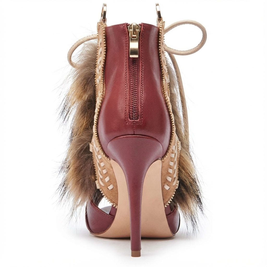 Bottine à talon rouge Daim Femme - Santiags rouges avec fourrure et broderies 2