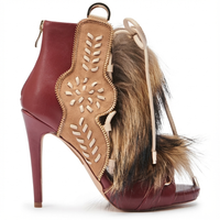 Bottine à talon rouge Daim Femme - Santiags rouges avec fourrure et broderies 3