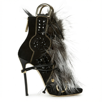 Bottine à talon noir Synthétique Femme - Santiags modernes avec fourrure et talons aiguilles 1