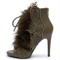 Bottine à talon vert Synthétique Femme - Santiags vertes, détails fourrure chic 2