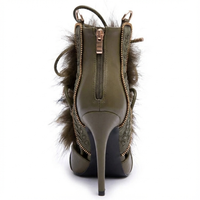 Bottine à talon vert Synthétique Femme - Santiags vertes, détails fourrure chic 3