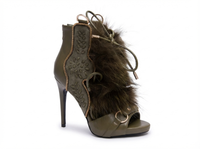 Bottine à talon vert Synthétique Femme - Santiags vertes, détails fourrure chic 1