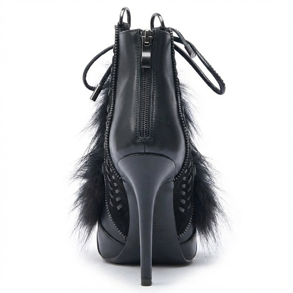 Bottine haute noir Daim Synthétique Femme - Bottines mi-hautes luxueuses avec découpes géométriques 2