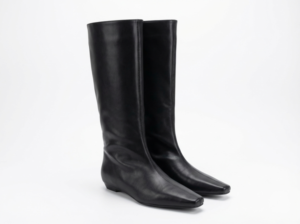 Santiag mi-haute noir Synthétique Femme - Bottes minimalistes en cuir synthétique noir - three_quarter_view