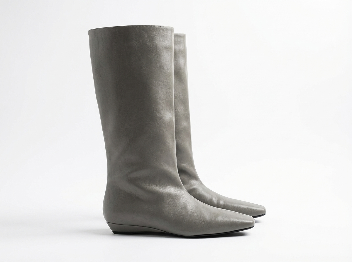 Botte haute gris Synthétique Femme - Bout carré et style épuré western 3