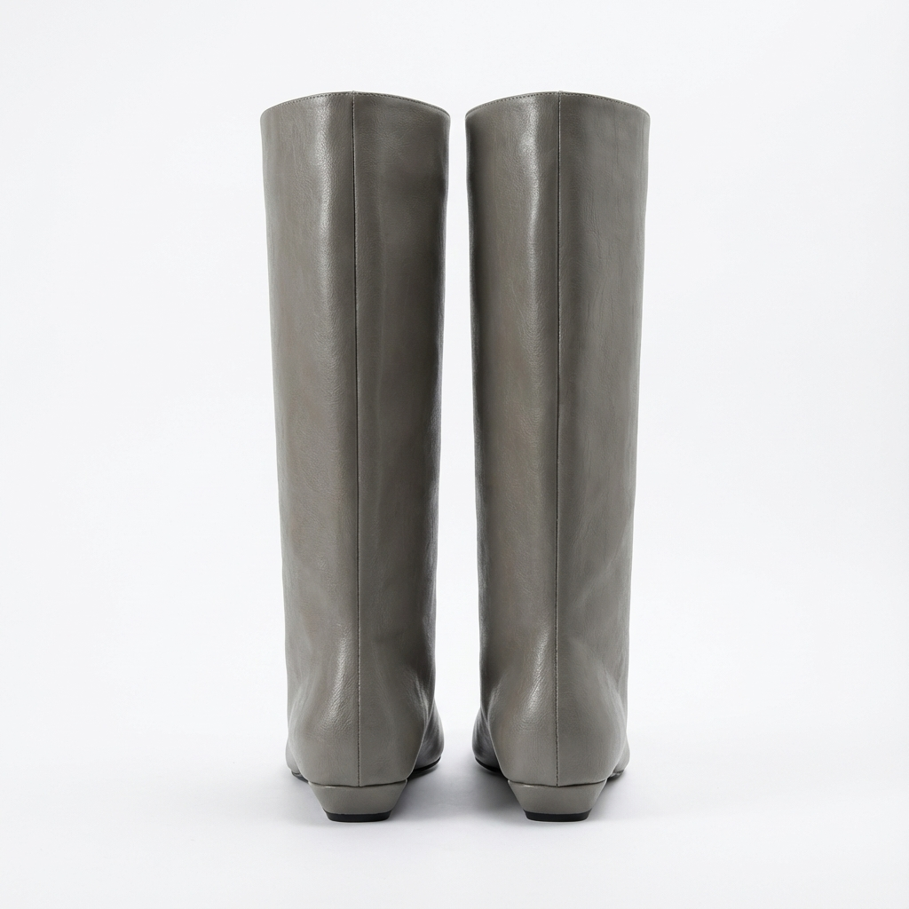 Botte haute gris Synthétique Femme - Bout carré et style épuré western 4