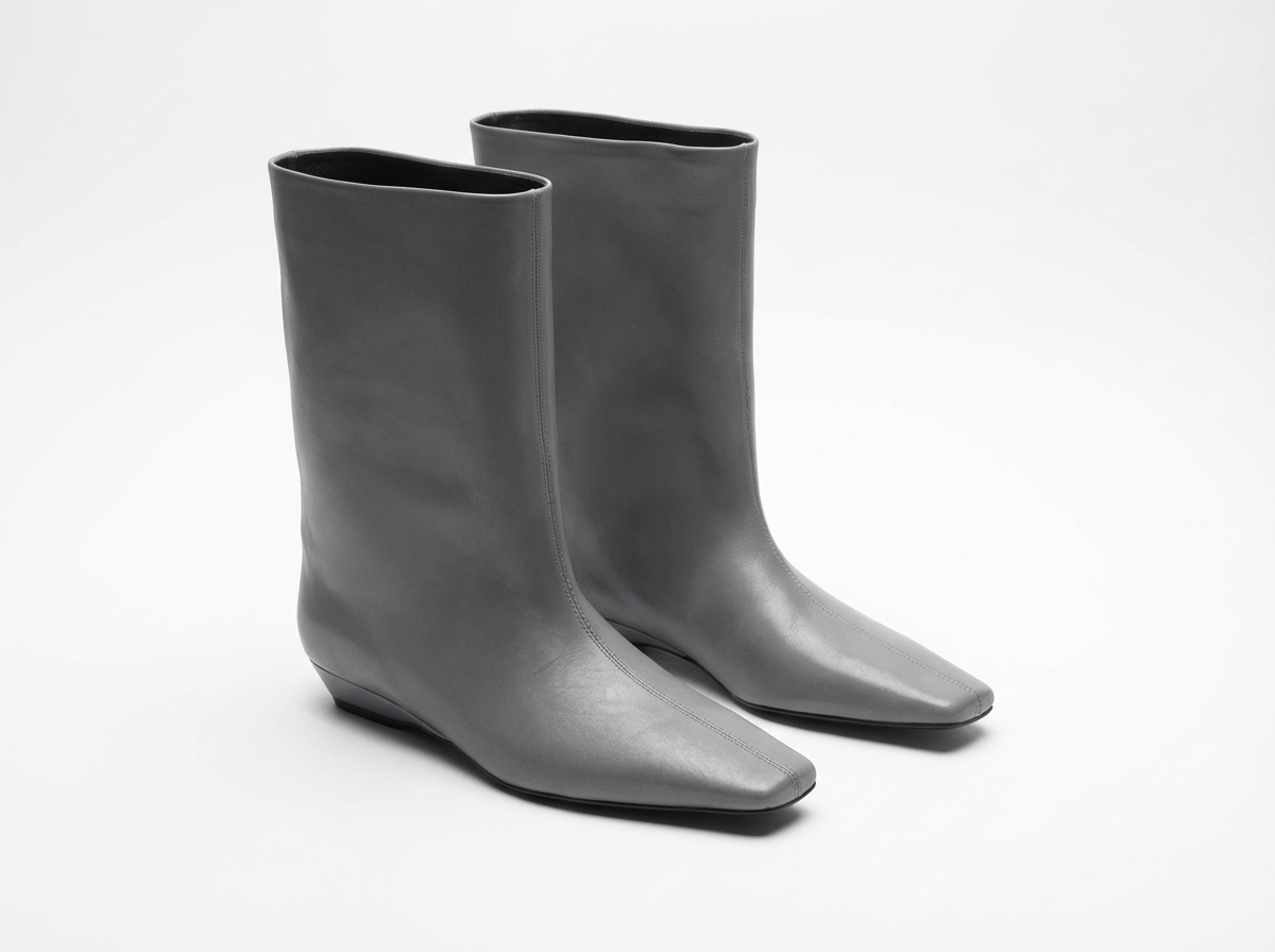 Botte haute gris Simili Cuir Femme - Santiags modernes en simili cuir gris