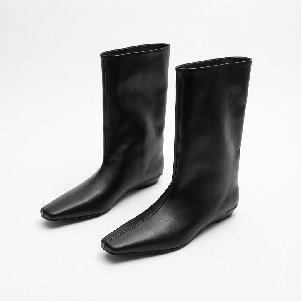 Botte haute noir Synthétique Femme - Bottes santiags minimalistes au bout carré