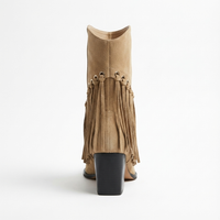 Santiag mi-haute beige Daim Femme - Franges pointues avec œillets métalliques 3