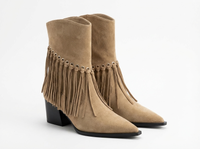 Santiag mi-haute beige Daim Femme - Franges pointues avec œillets métalliques 1