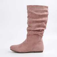 Santiag mi-haute rose Daim Synthétique Femme - Bottes plissées rose à bout rond 2