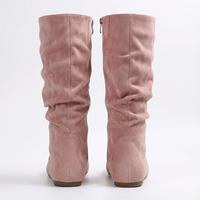 Santiag mi-haute rose Daim Synthétique Femme - Bottes plissées rose à bout rond 3
