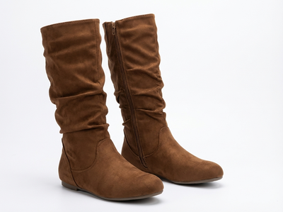 Santiag mi-haute marron Daim Synthétique Femme - Élégance rustique avec bout arrondi - three_quarter_view