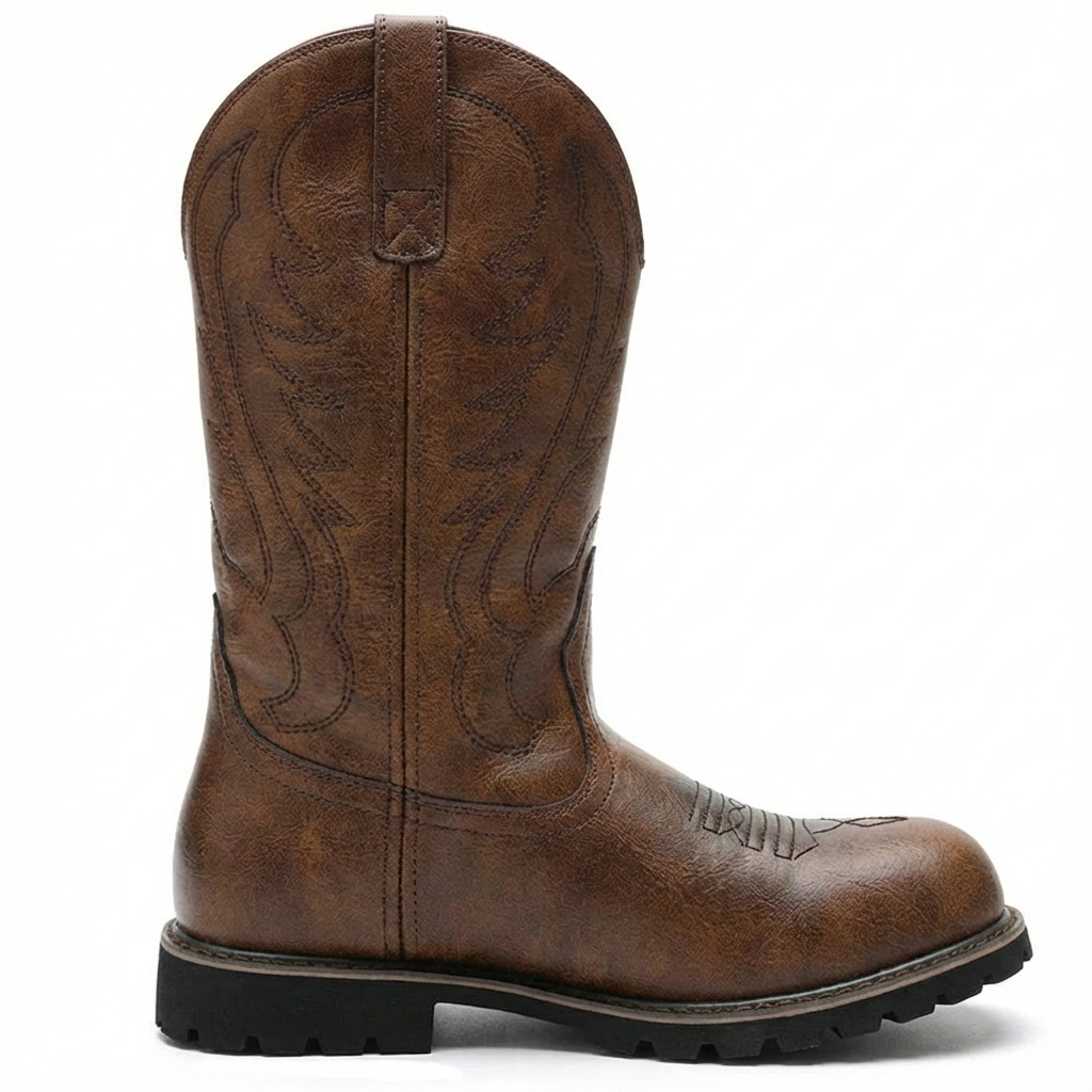 Santiag mi-haute marron Simili Cuir Homme - Coutures décoratives et semelle crantée 4