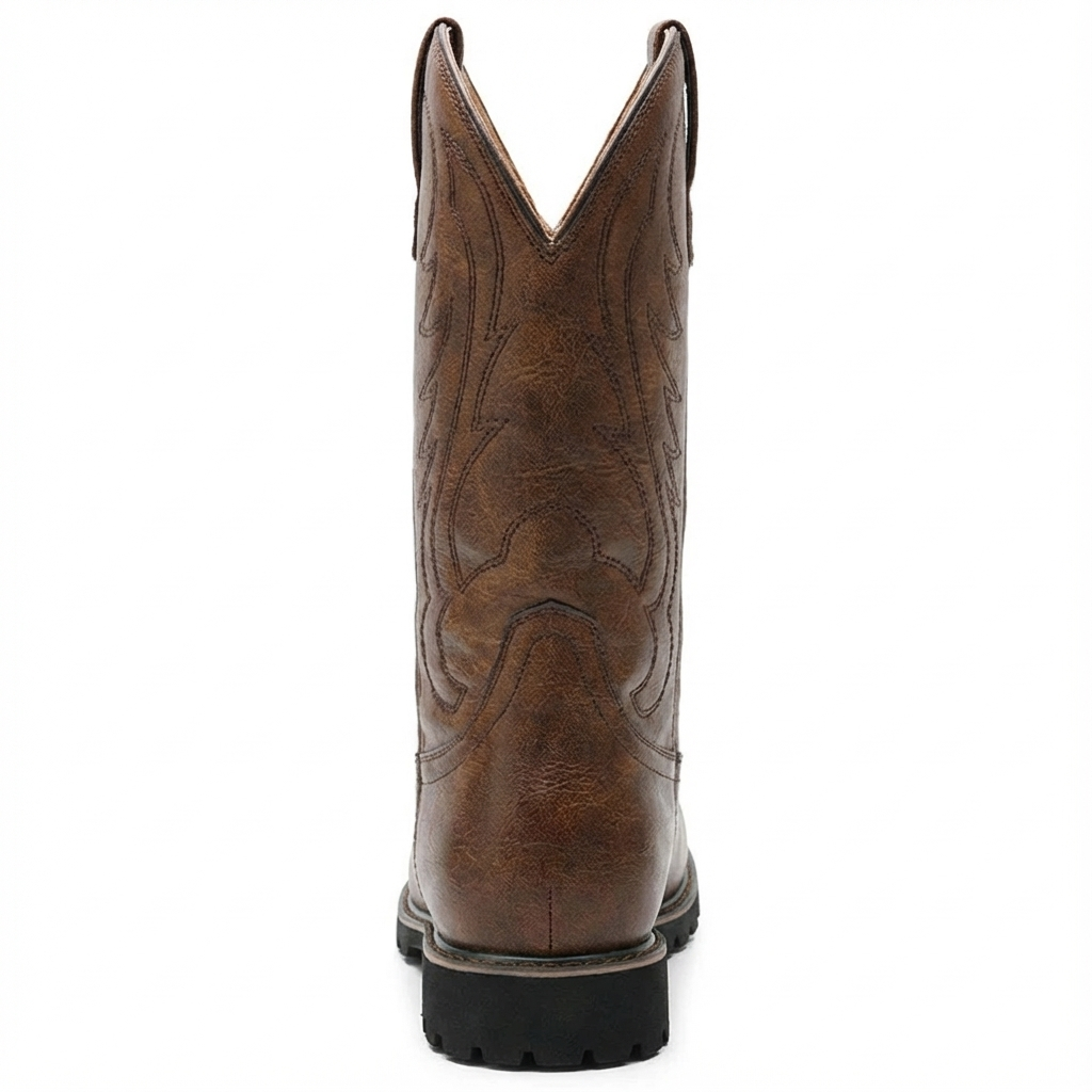 Santiag mi-haute marron Simili Cuir Homme - Coutures décoratives et semelle crantée 5