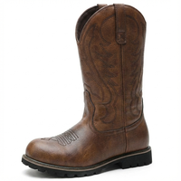 Santiag mi-haute marron Simili Cuir Homme - Coutures décoratives et semelle crantée 1