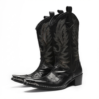 Santiag mi-haute noir Cuir Homme - Embout métallique argenté audacieux 1