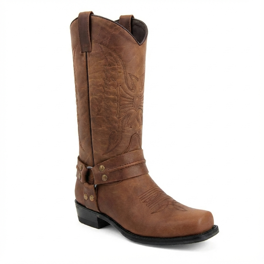 Santiag mi-haute marron Synthétique Homme - Style western avec ornements métalliques