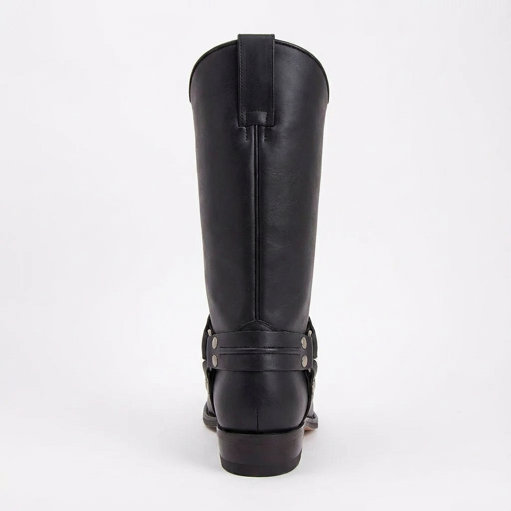 Santiag mi-haute noir Simili Cuir Homme - Broderies et rivets pour un style western 4