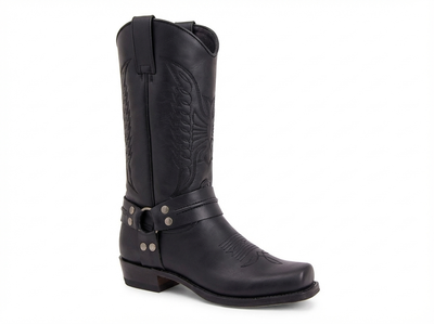 Santiag mi-haute noir Simili Cuir Homme - Broderies et rivets pour un style western - three_quarter_view