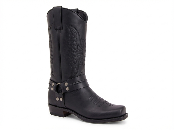 Santiag mi-haute noir Simili Cuir Homme - Broderies et rivets pour un style western