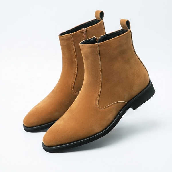 Santiag mi-haute camel Daim Synthétique Homme - Élégance moderne à bout arrondi