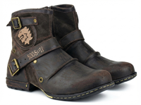 Bottine haute marron foncé Simili Cuir Femme - Ornée de motifs floraux et lion 1