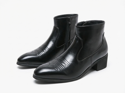 Santiag basse noir Simili Cuir Homme - Chelsea élégante à bout pointu - three_quarter_view