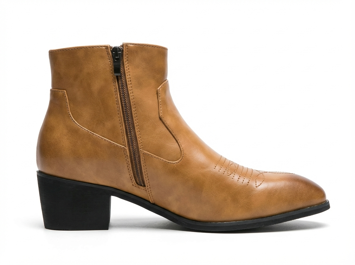 Santiag basse camel Synthétique Homme - Style moderne avec zip latéral pratique 2