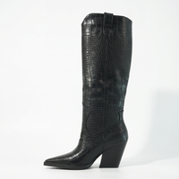 Santiag haute noir Synthétique Femme - Texture crocodile et talon épais distinctif 2