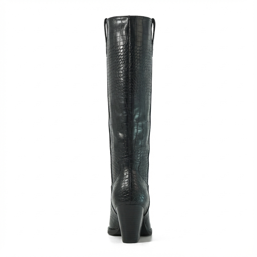 Santiag haute noir Synthétique Femme - Texture crocodile et talon épais distinctif 3