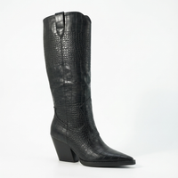 Santiag haute noir Synthétique Femme - Texture crocodile et talon épais distinctif 1