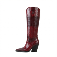 Santiag haute rouge Synthétique Femme - Motif crocodile élégant et bout pointu 2