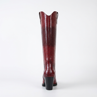 Santiag haute rouge Synthétique Femme - Motif crocodile élégant et bout pointu 3