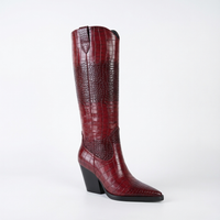 Santiag haute rouge Synthétique Femme - Motif crocodile élégant et bout pointu 1