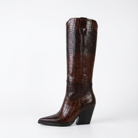 Santiag haute marron foncé Synthétique Femme - Motif crocodile et talon élégant 2