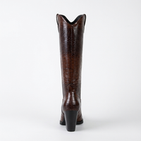 Santiag haute marron foncé Synthétique Femme - Motif crocodile et talon élégant 3