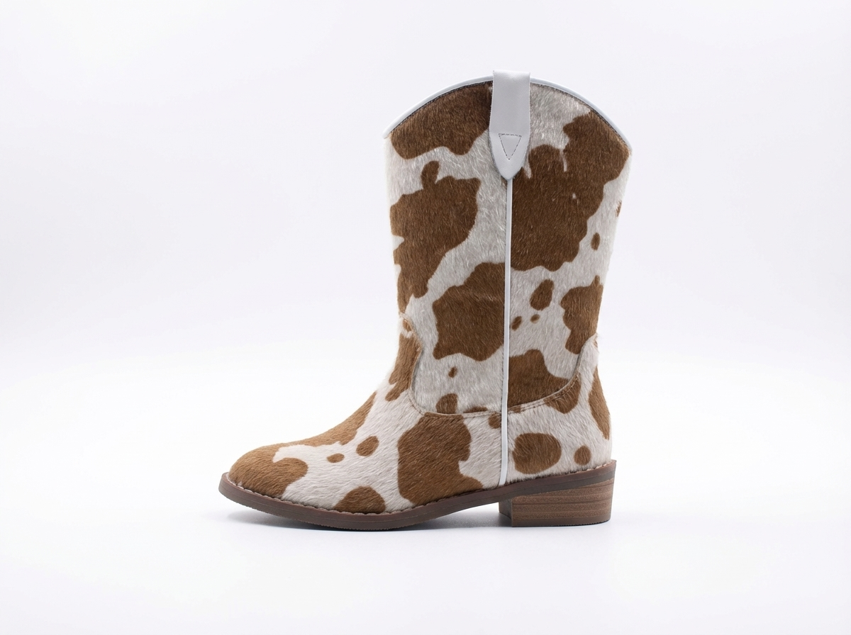 Santiag mi-haute marron clair Simili Cuir Fille - Santiags enfantines à motifs peau de vache 2