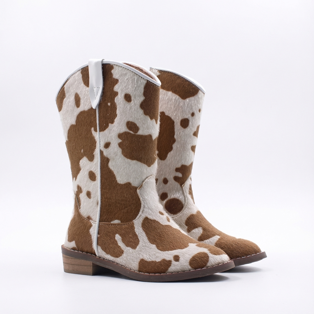 Santiag mi-haute marron clair Simili Cuir Fille - Santiags enfantines à motifs peau de vache