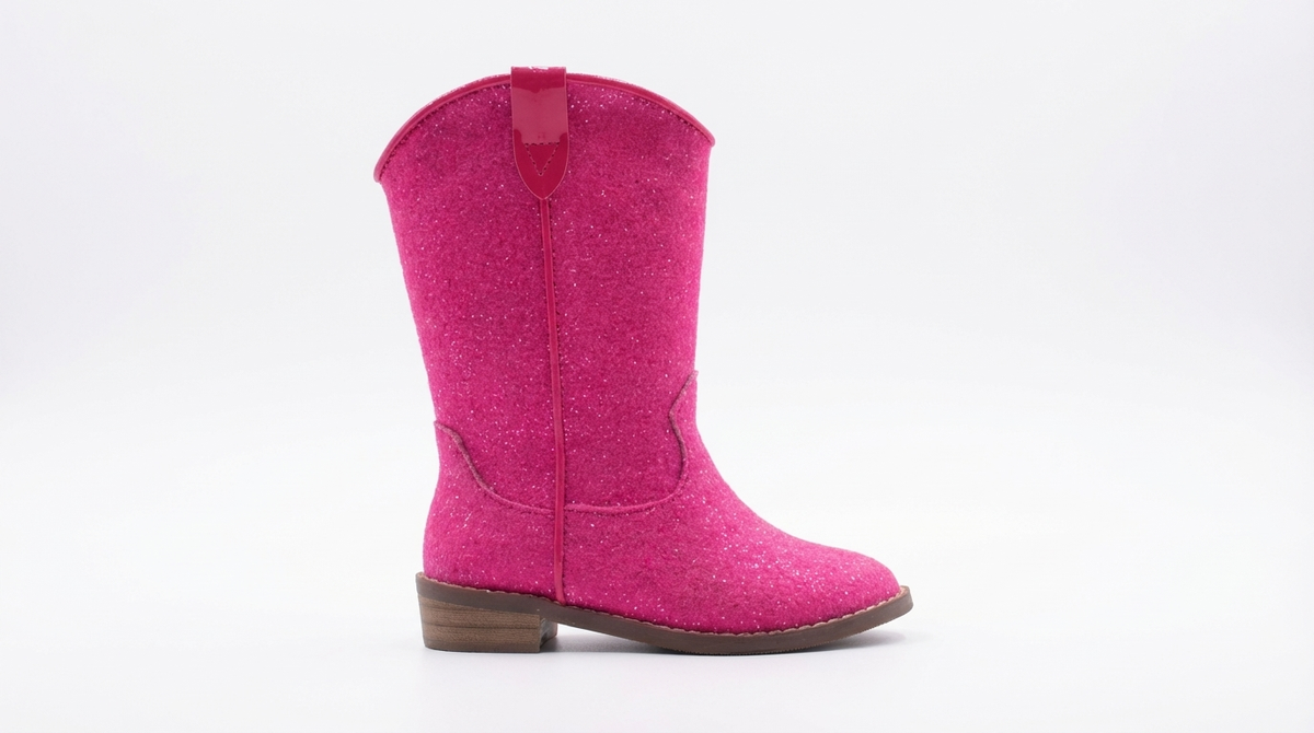 Santiag mi-haute rose Simili Cuir Fille - Effet brillant rose avec coutures décoratives 2