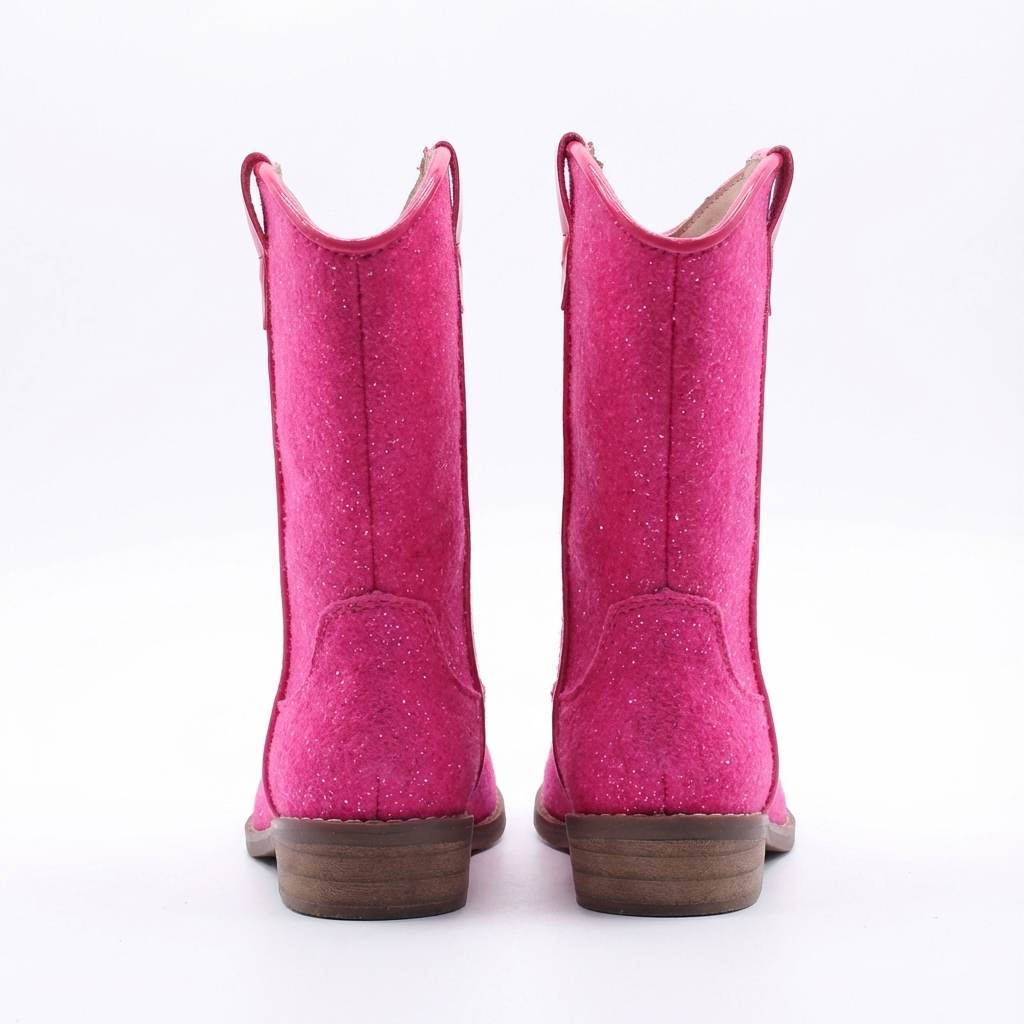 Santiag mi-haute rose Simili Cuir Fille - Effet brillant rose avec coutures décoratives 3