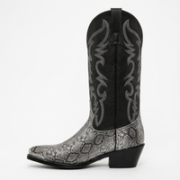 Santiag mi-haute noir Simili Cuir Homme - Broderies géométriques à motif python 2