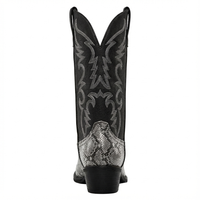 Santiag mi-haute noir Simili Cuir Homme - Broderies géométriques à motif python 4