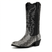 Santiag mi-haute noir Simili Cuir Homme - Broderies géométriques à motif python 3