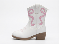 Santiag mi-haute blanc Simili Cuir Fille - Broderies florales et cœur délicat 2