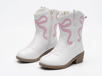 Santiag mi-haute blanc Simili Cuir Fille - Broderies florales et cœur délicat 1