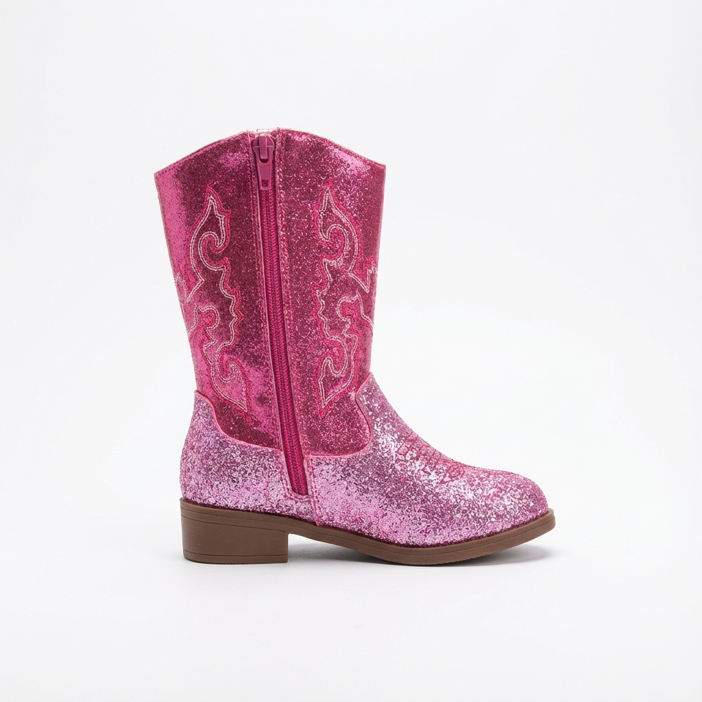 Santiag haute rose à paillettes Synthétique Fille - Rose scintillantes avec broderies élégantes 2